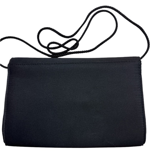 Magid Black Satin Envelope Evening Crossbody, Shoulder, Clutch Purse Rhinestone - Picture 2 of 6